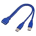 AAOTOKK 2 Port USB 3.0 Splitter Adapter Cable Dual Port USB 3.0 A Male to 20 Pin Motherboard Header Extension Cable for USB Ports Directly to Computer