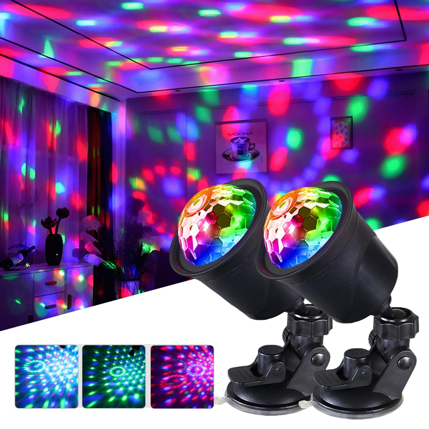 2-Pack Rechargeable Disco Ball Light Indoor Sound Activated Party Lights