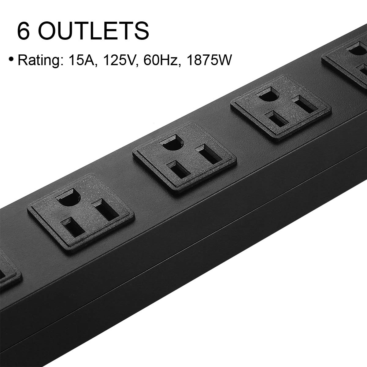 Metal Wall Mount Power Strip, Mountable Power Outlet with 6 AC Outlets, Aluminum Alloy Mount Power Socket with Switch, 6 FT SJT 3/C 14AWG Power Cord