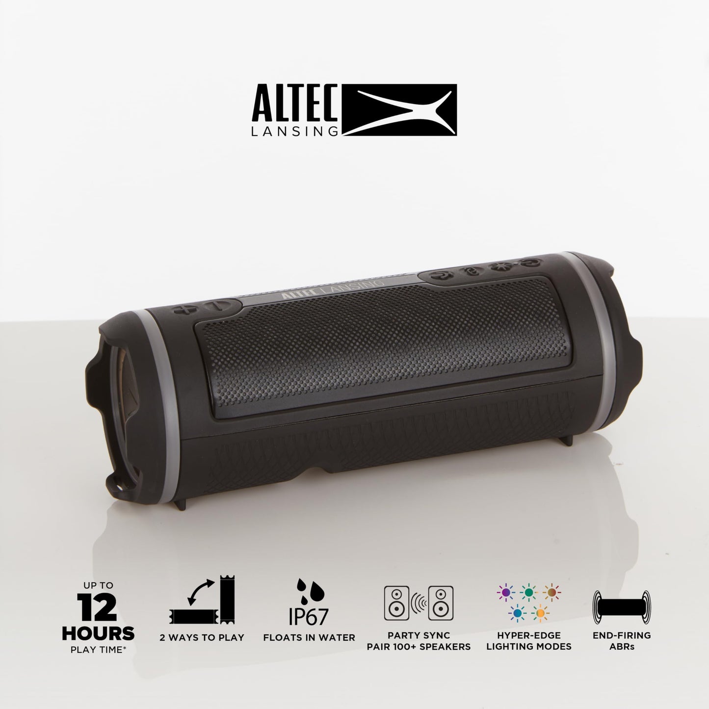 Altec Lansing HydraMOTION 2.0 Wireless Bluetooth Speaker, 16H Battery, RGB Lights, USB-C Quick Charge, IP67 Rated Waterproof Bluetooth, Mountable