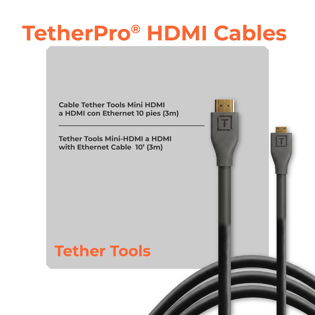 Tether Tools TetherPro HDMI Mini to HDMI 2.0, 10' (3m), Black