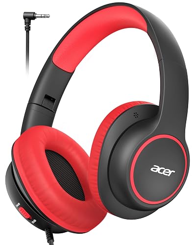 Acer Kids Headphones Wired for School - Over Ear Design, 85/94dB Safe Volume Limit, 3.5mm Jack Foldable Headphones for Toddler Boys Girls Classroom