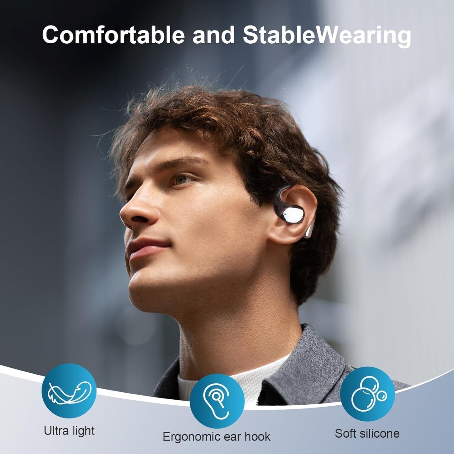ZIDOXING Open Ear Bone Conduction Headphones?,Over Ear Earbuds with Ergonomic Earhook,Bluetooth Headphones 5.4 with Smart Digital Display,50H Playtime