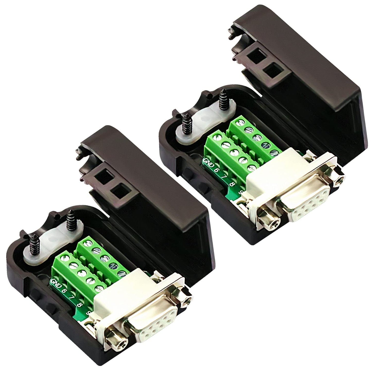 CenryKay DB9 Solderless Connector?2PCS DB9 Female Breakout Connector 9-pin Port Terminal Female Connector Breakout with Nut