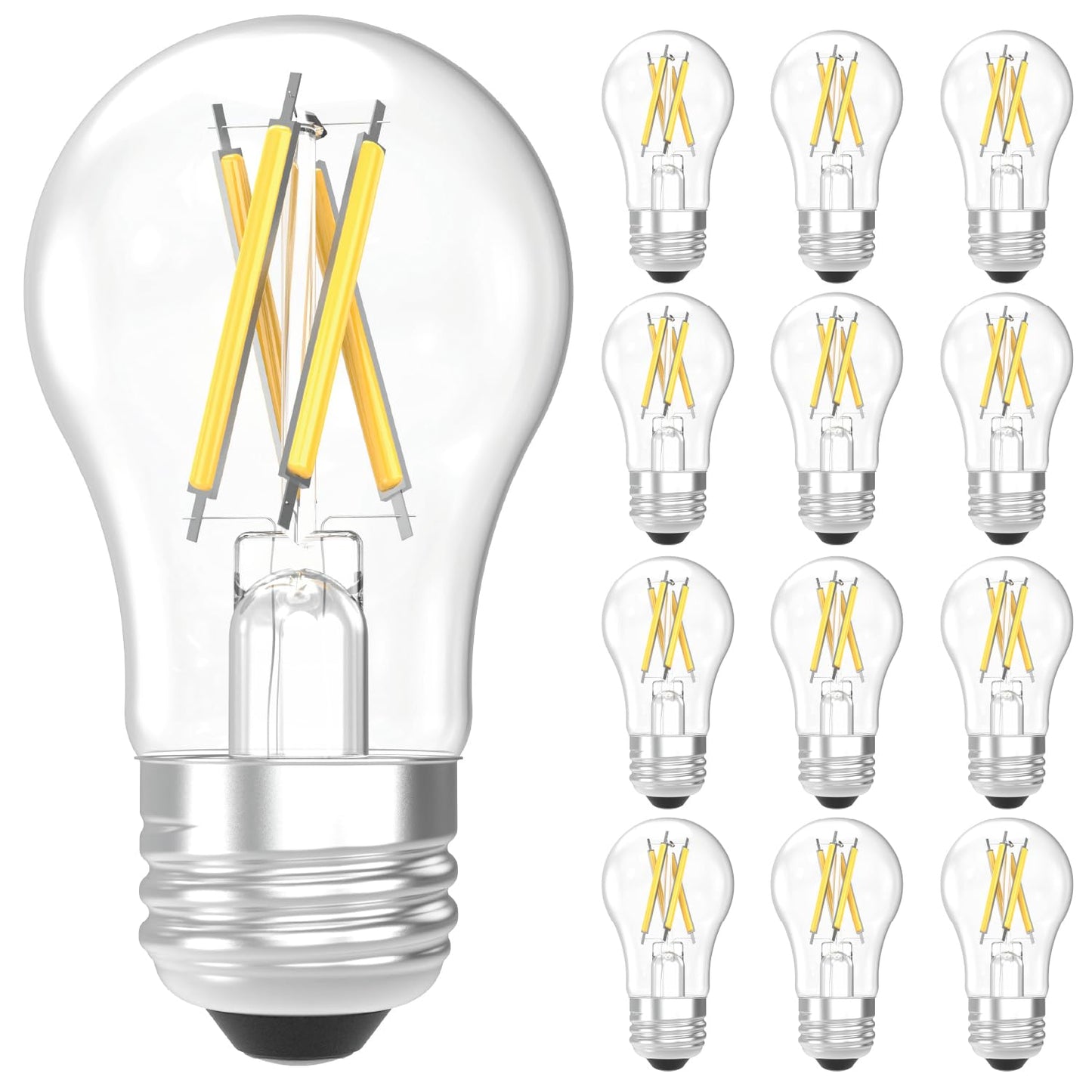 Sunco 12 Pack A15 Filament LED Light Bulbs, E26, 7W=60W, Dimmable, 3000K