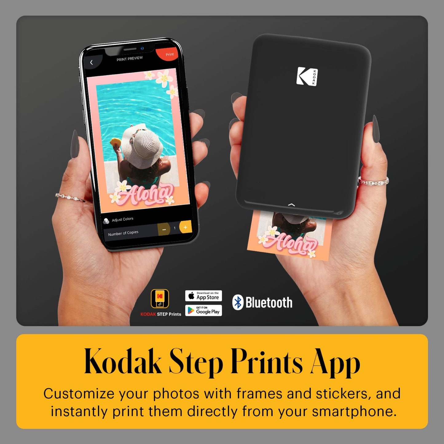 KODAK Step Instant Smartphone Photo Printer, Portable Mini Color Wireless Mobile Printer, Zink 2x3” (5.1x7.5 cm) Sticky-Back Photos, Bluetooth