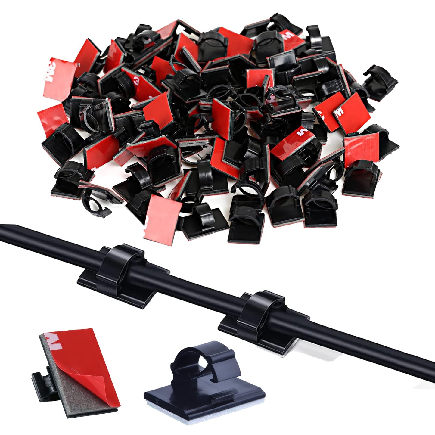 GWHOLE 100Pcs Adhesive Cable Clips Cord Organizer Wire Management for Car Office and Home