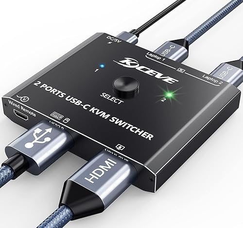 USB C KVM Switch 4K@60Hz,MLEEDA KVM Switch USB C for 2 Laptops Share Single HDMI Monitor and Keyboard Mouse,Compatible with Windows,Mac OS,Wired