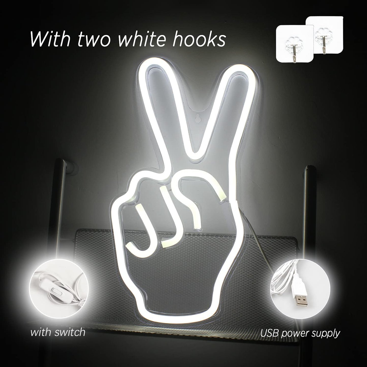 ineonlife Neon Peace Sign Decor Led Neon Signs Peace Finger Peace Sign Wall Sign 15'' x 8'' Victory Gesture Neon Light Novelty Neon Wall Lights