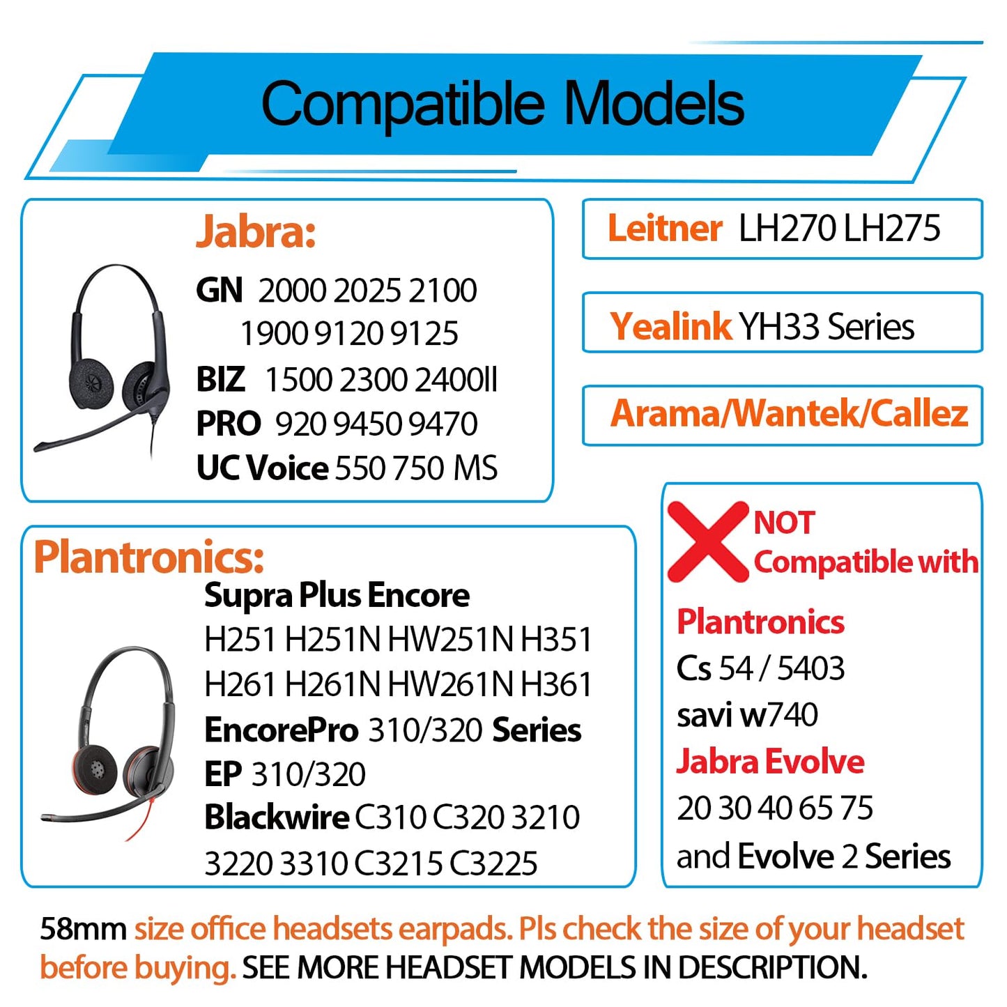 Ear Cushions for Plantronics Headset, Foam Ear Pads Replacement for Plantronics Blackwire 3210 3220 3320 C320 C3225 HW251N HW261N HW510 HW520 Jabra