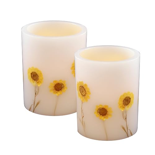 LumaBase Battery Operated Wax LED Candles, Dried Flowers - Set of 2