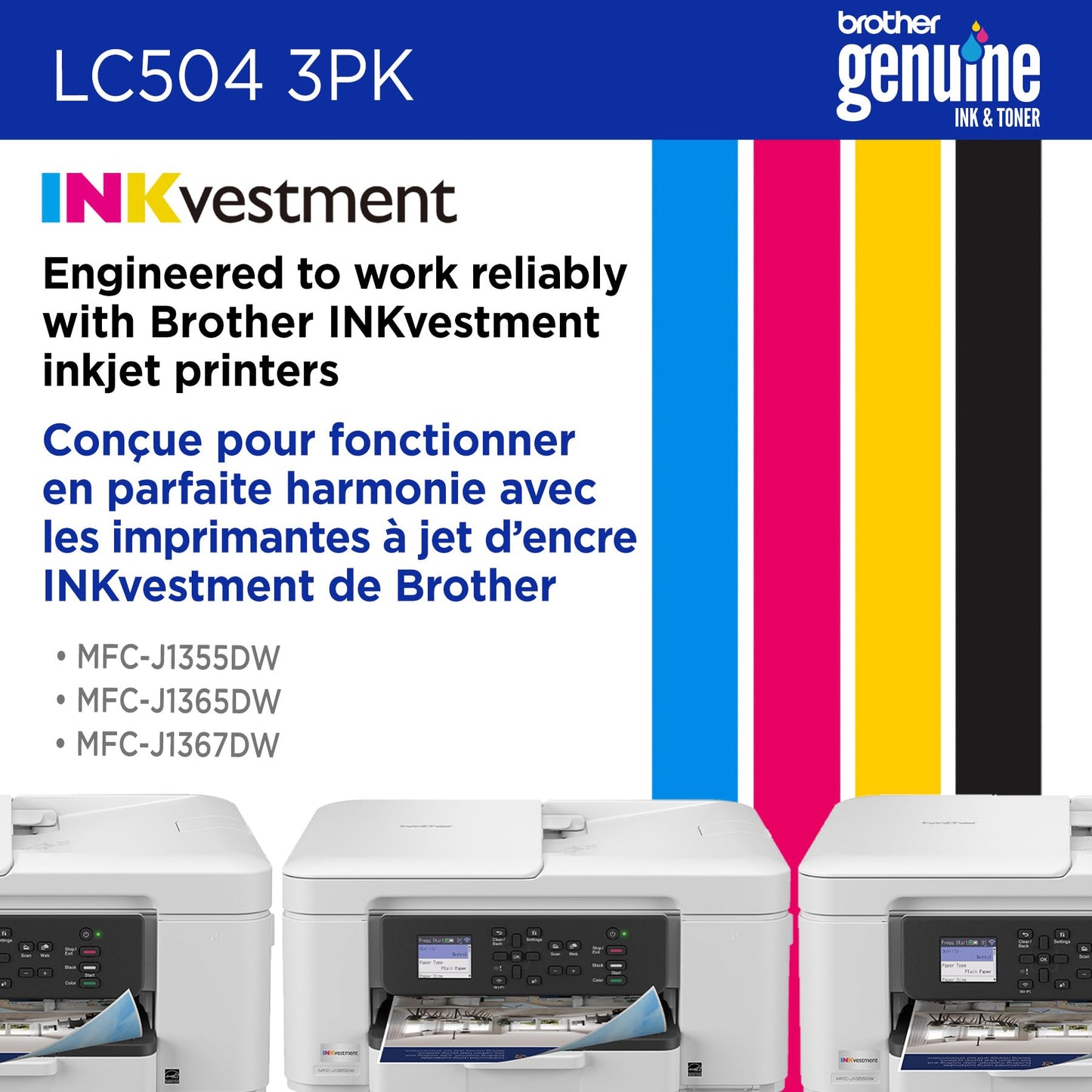 Brother Genuine LC5043PK Standard Yield Cyan, Magenta, and Yellow Ink Cartridges (for use INKvestment 1355, 1365, and 1367 Printers)