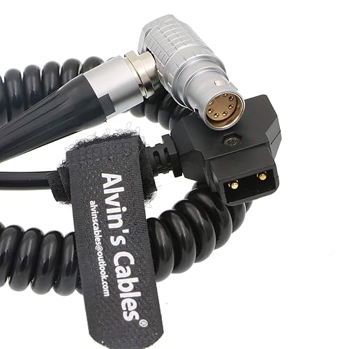 Alvin's Cables Arri Alexa Mini Camera Coiled Power Cable 8 Pin Female Right Angle to D Tap