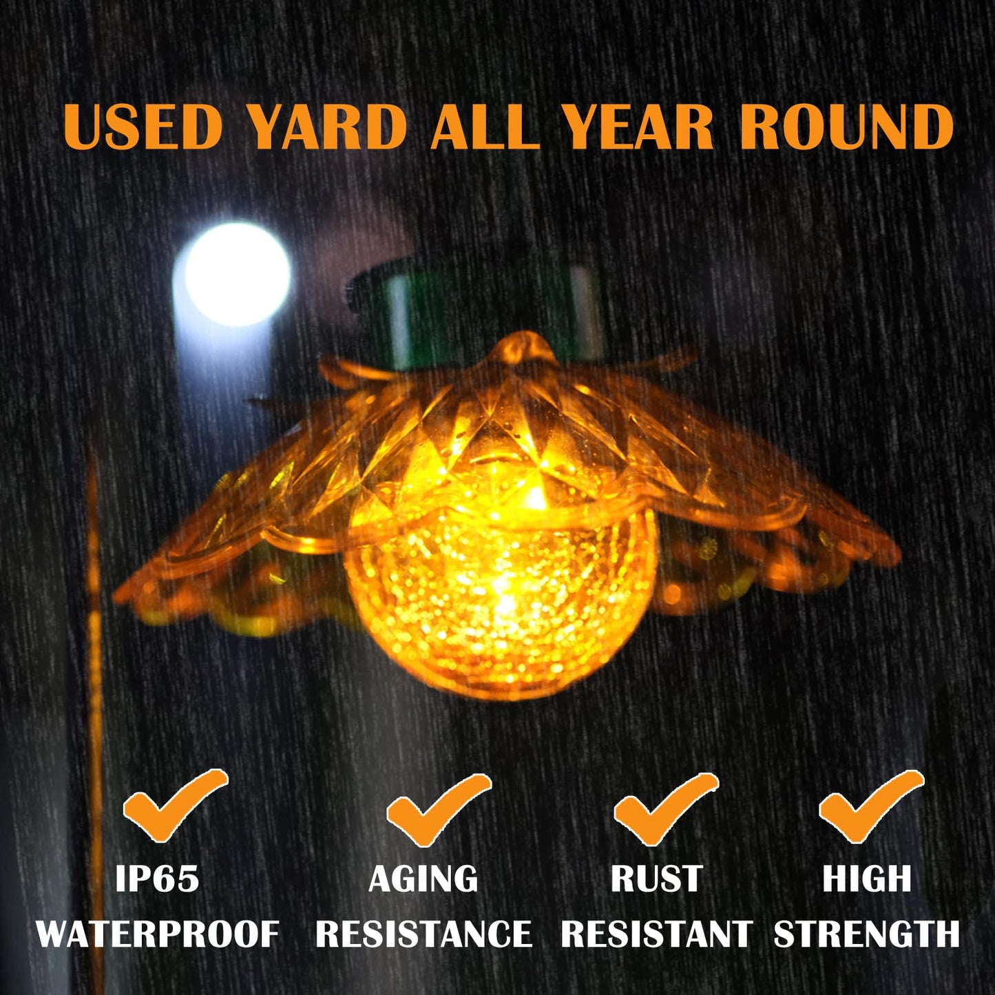 XUWEN Hanging Solar Lantern Outdoor - Yellow Solar Flower Lights with Crackle Globe Glass, Hanging Lanterns Decorative Outdoor for Walkway Pathway