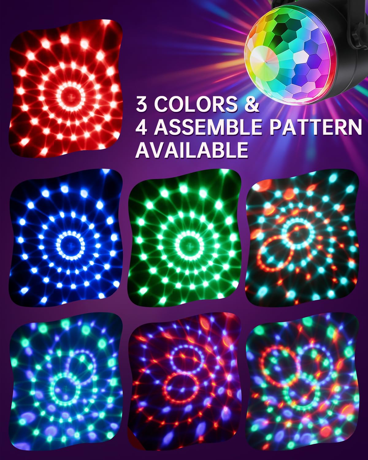 Luditek 2-Pack Portable Sound Activated Party Lights Indoor, Battery Powered/USB Dj Disco Ball Strobe Lights for Car Room, Adults Gifts, New Years Eve