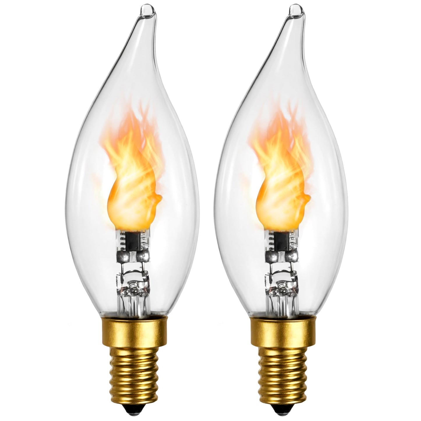 FoxFlame Flickering Light Bulbs, E12 Base, 2000K Warm, Patented Fire Effect