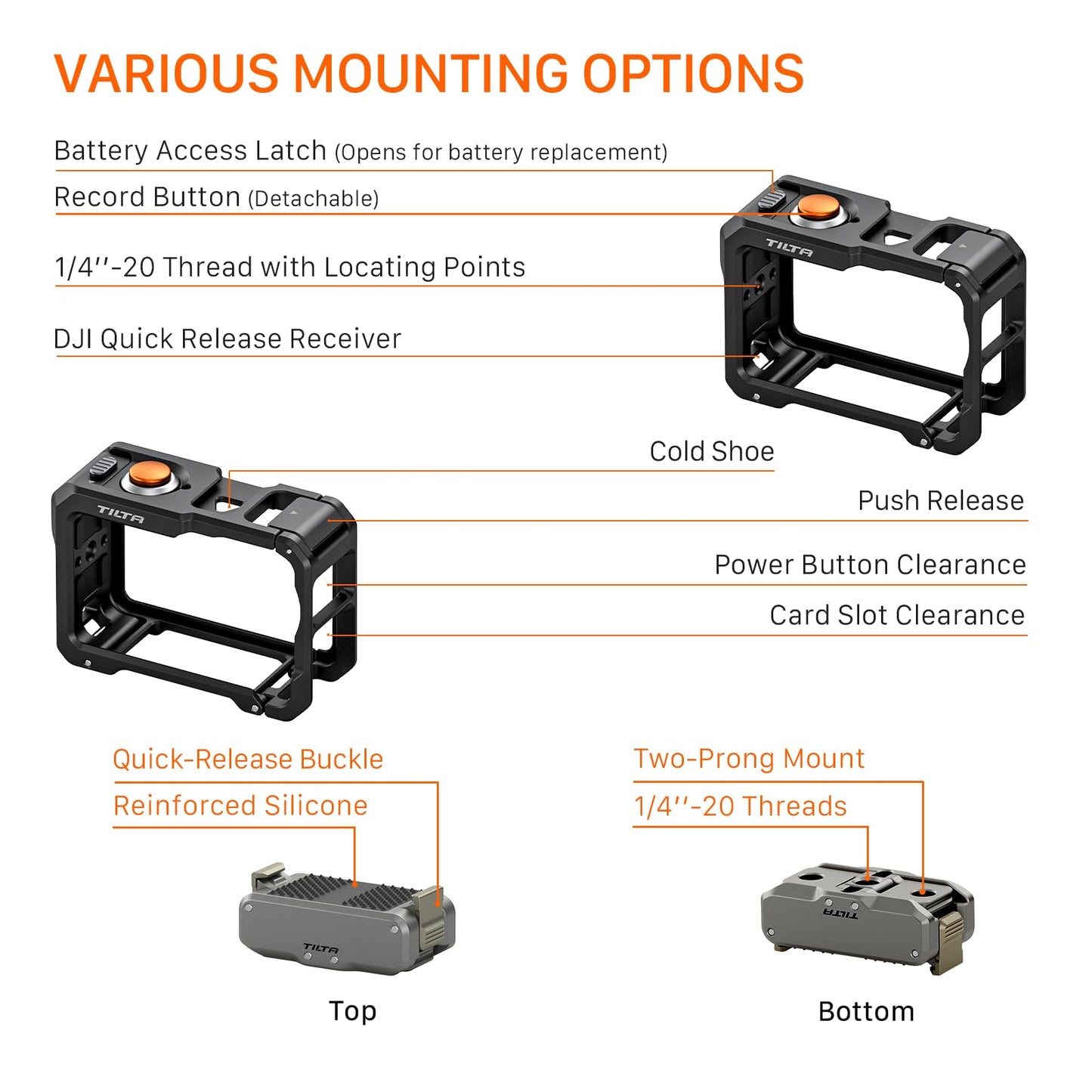 Tilta Camera Cage Base Kit Compatible with DJI Osmo Action 6 | Magnetic Quick Release Baseplate Included | 1/4"-20 Thread with Locating Points | Cold