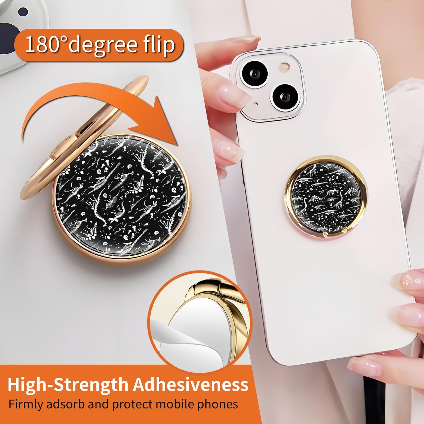 CVNBFJI Cell Phone Ring Holder, 360 Degree Rotation Cute Phone Ring Grip Stand, Funny Kickstand Accessories for Phones Black White Dinosaurs