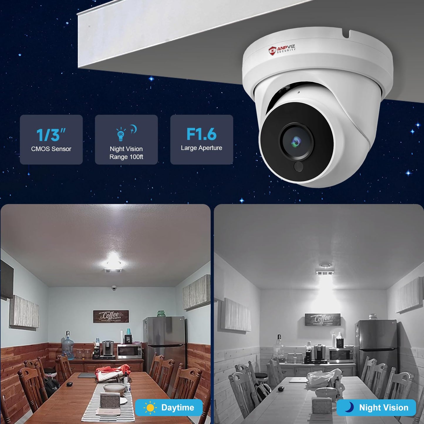 Anpviz 4MP PoE IP Turret Camera with Microphone/Audio, IP Security Camera Outdoor Indoor, Night Vision 50ft, Waterproof IP66, 110° Wide Angle 2.8mm