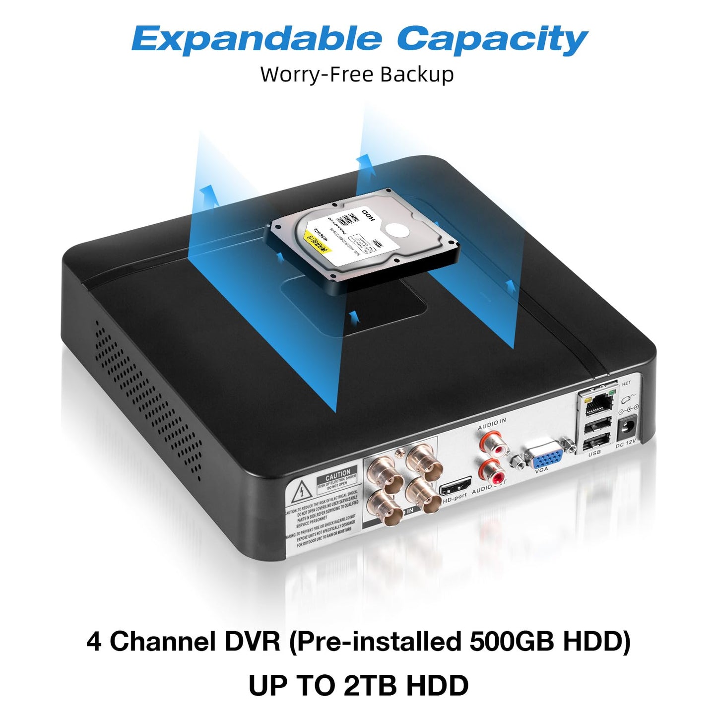 Douevo 5MP 4 Channel Security DVR Recorder with 500GB Hard Drive, H.265+ 4CH Surveillance Digital Video Recorder,Hybrid 5-in-1 (TVI/AHD/CVI/CVBS/IPC)