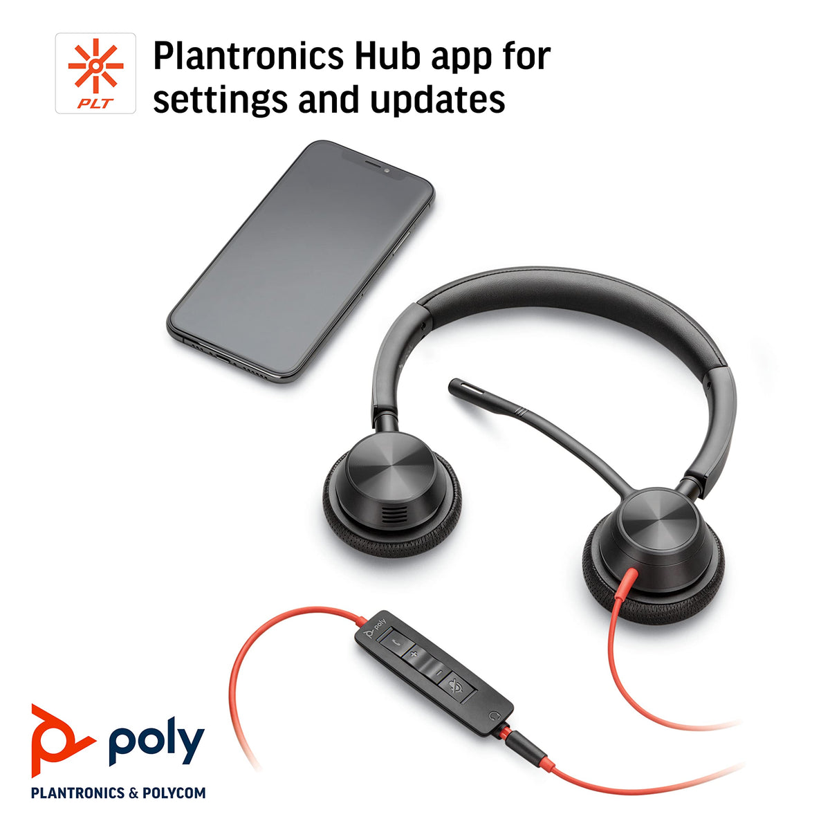 Plantronics - Blackwire 3325 Wired Stereo USB-C Headset with Boom Mic (Poly) - Connect to PC/Mac via USB-C or Mobile/Tablet via 3.5 mm Connector