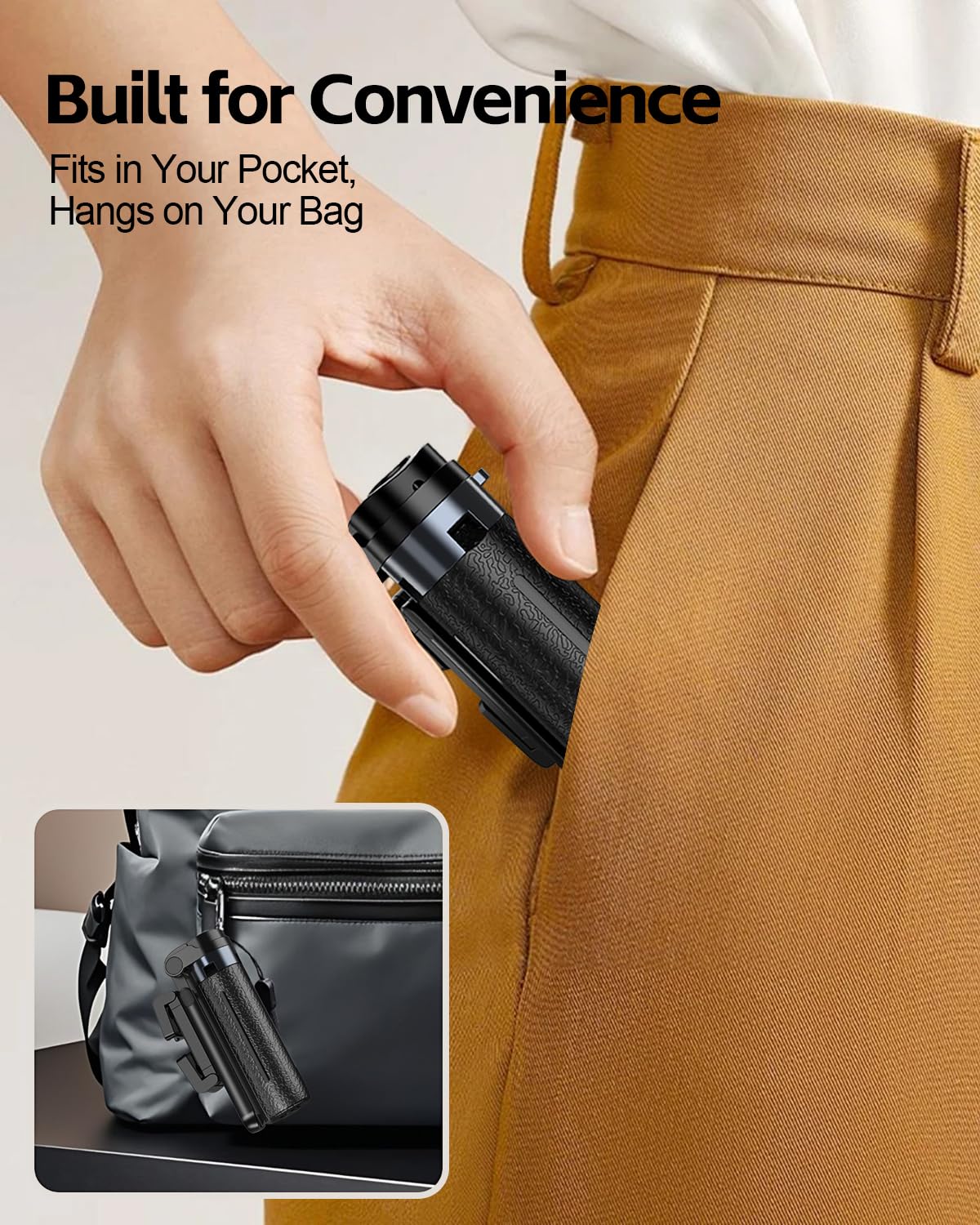 UBeesize Mini Selfie Stick Tripod with Rechargeable Remote - Pocket-Size Travel Phone Stand w/Hook, 360° Rotating Holder, Lightweight Tripod