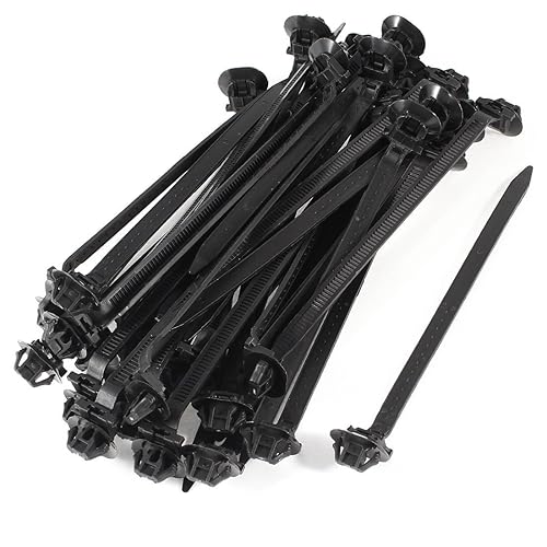 uxcell Nylon Oval Design Auto Push Mount Cable Tie, 166mmx7mm, 40 Pcs, Black