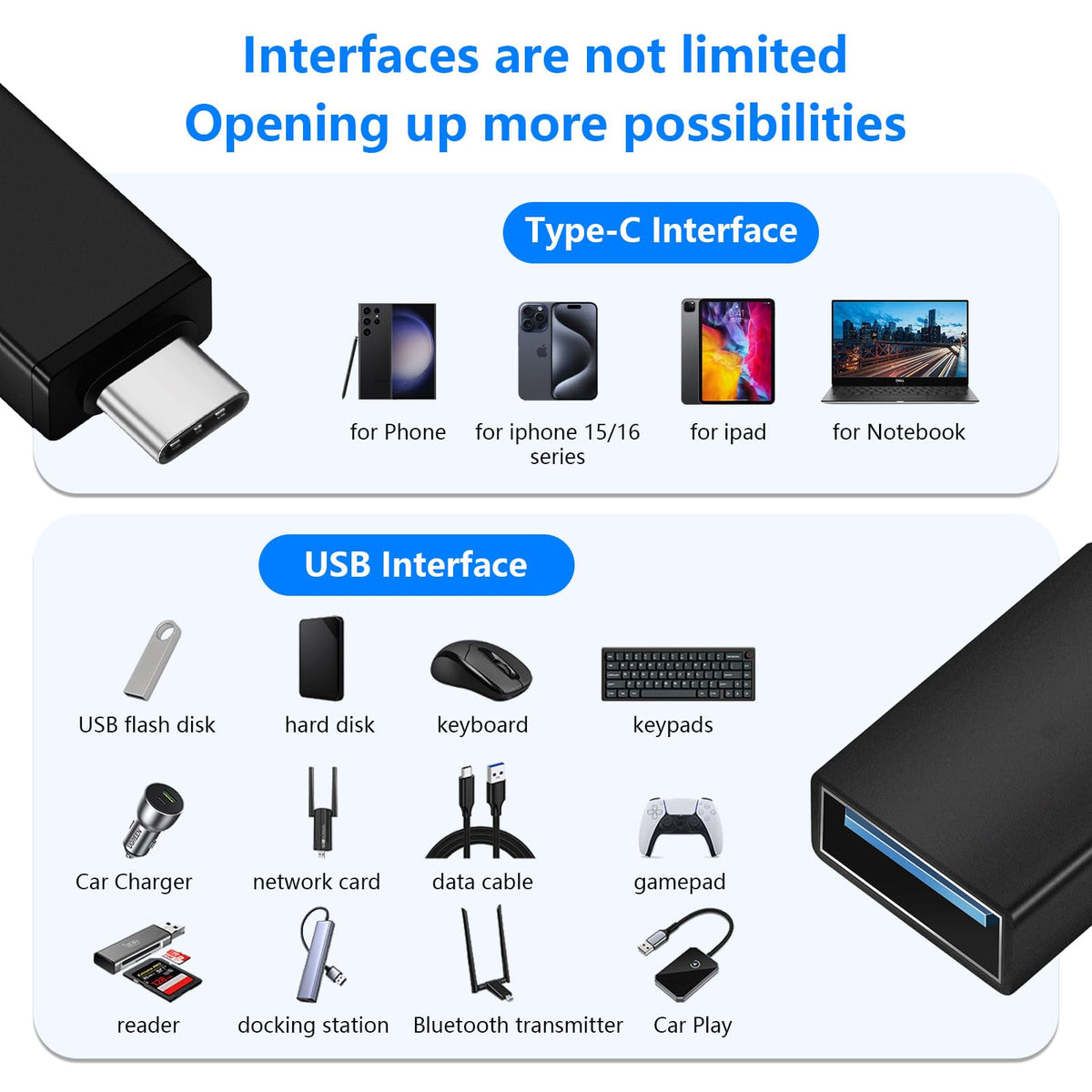 Verbstel 10 Pack USB C to USB3.0 Adapter, Type C Male to USB Female Adapter for Smartphone, PC, Laptop, Tablet, Keyboard