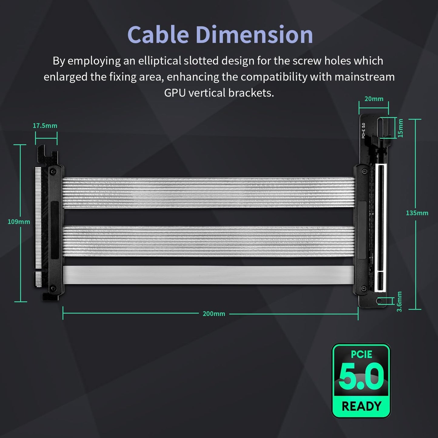 PCIE 5.0 Riser Cable with 3 Slots Vertical GPU Mount Bracket Kit, Gen 5 GPU Graphics Card Extension Cable, PCI-E 16X 128GB/s Compatible with PCIE 4.0