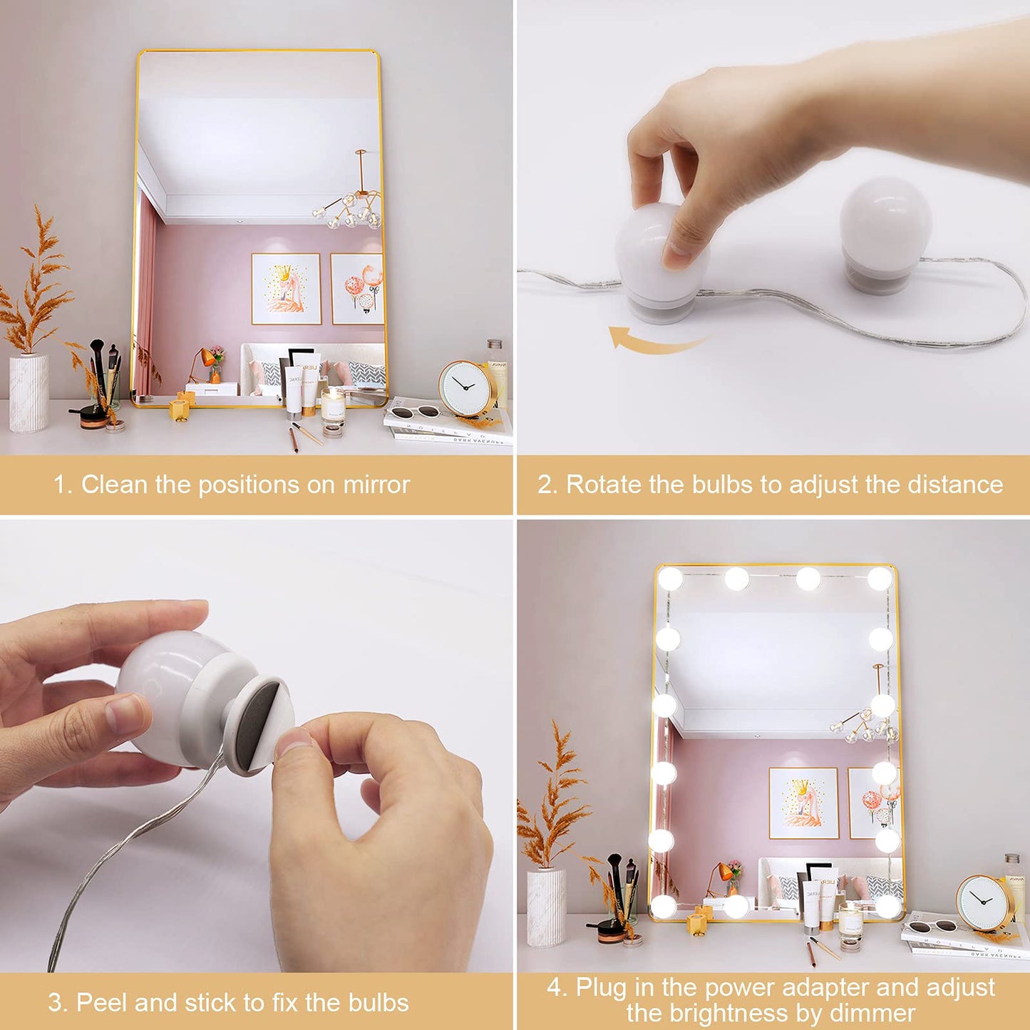 Lrlite Vanity Lights for Mirror, 16 LED Bulbs Hollywood Makeup Lights, 3 Color Modes, Dimmable Brightness, Plug in, Stick up, for Dressing Table