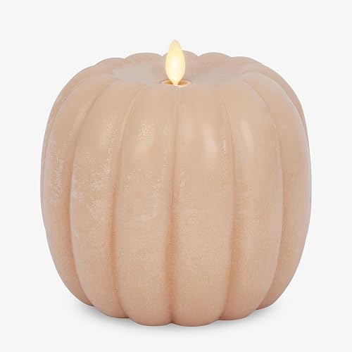 Luminara Tall Pumpkin Figural Flameless Flickering Moving Flame LED Candle (5.7" x 5.5"), Chalky Finish Real Unscented Wax, Time Function (Irish