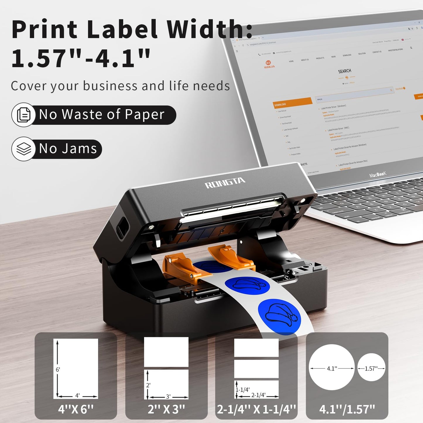 Rongta 4x6 Bluetooth Thermal Shipping Label Printer, Wireless Shipping Label Maker for Amazon FBA, Ebay, Shopify, FedEx | Compatible