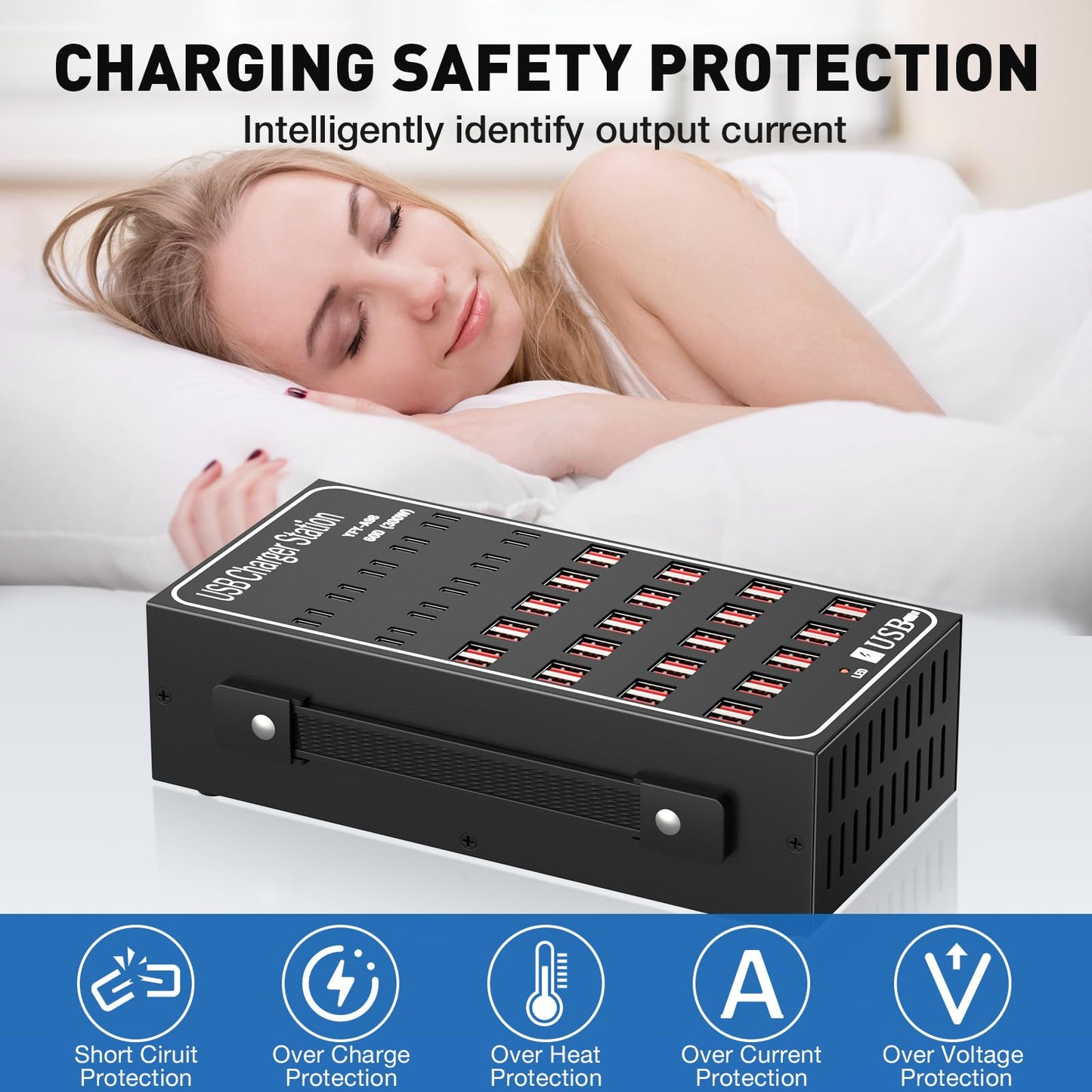 Multiple USB Charging Station 60 Port (40 USB A & 20 USB~C Port), MIXILIN 300W(60A) Fast Charger Station with Power Switch, Desktop USB~C Charger