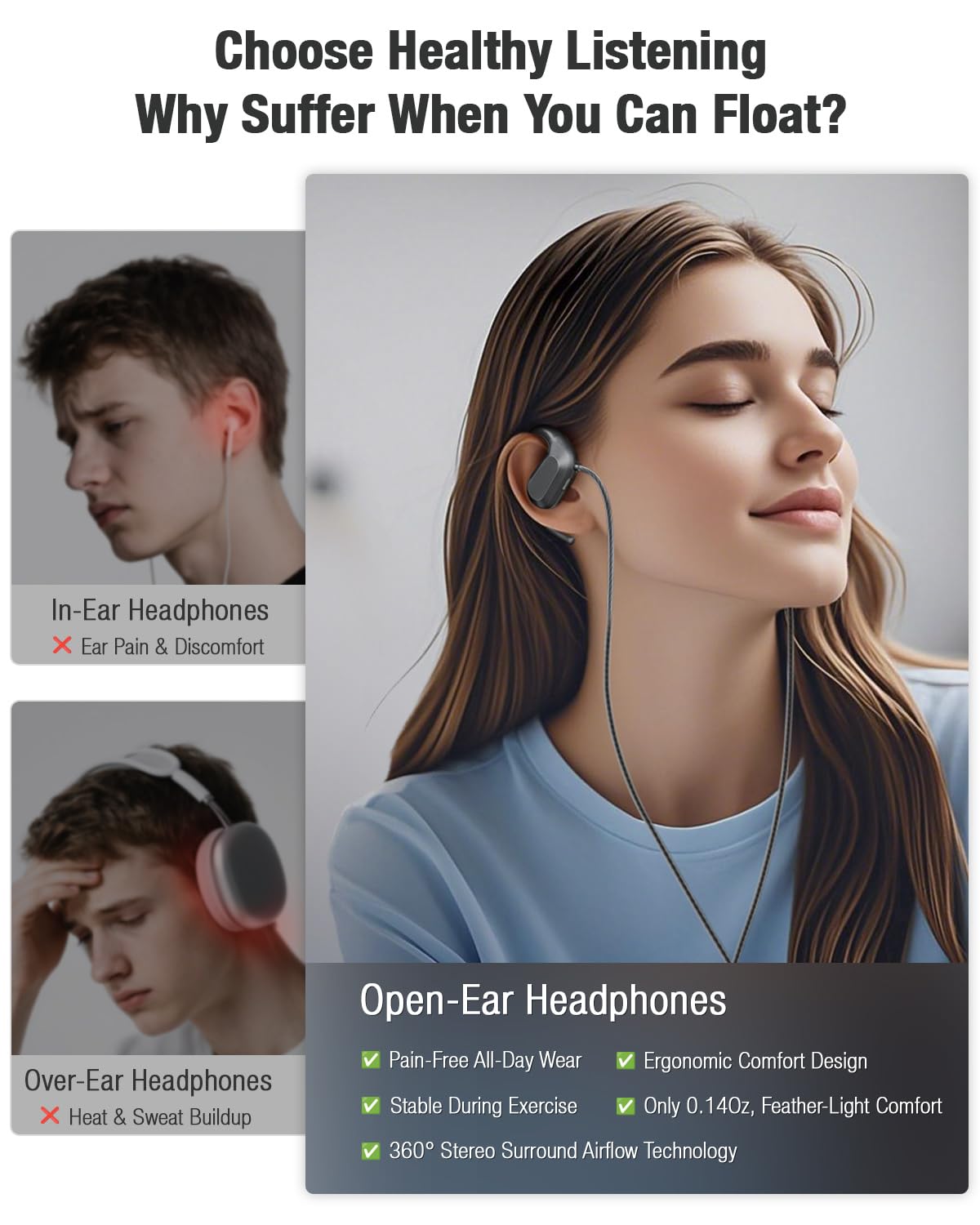 USB C Headphones Wired Earbuds Type c | Open Ear Headphones with Mic | Running Earbuds with Rotatable Earhook & Volume Control for iPhone 15 & 16…