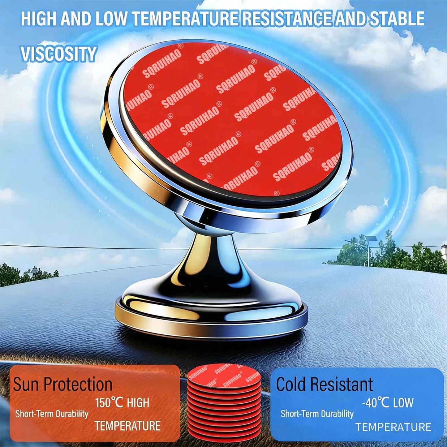 SQRUIHAO Double Sided Sticky Adhesive Pads, 12PCS 2.83" Square Heat Resistant Sticky Pad for Car Dashboard, Heavy Duty Tape Adhesive for Dash Magnet