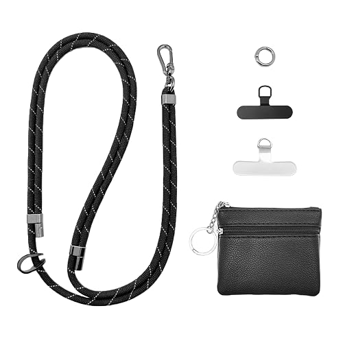 EEIFO Clip and Go Phone Strap with Wallet/Zipper Pouch,Crossbody Adjustable Phone Lanyard/Chain-Phone Charm with Wallet-Neck Chain Universal Cell