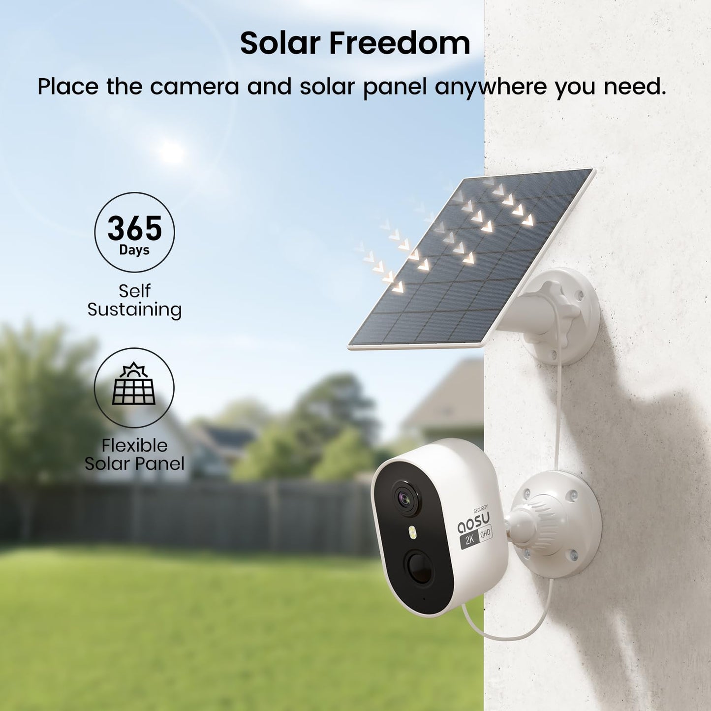 aosu 2K Solar Security Cameras Wireless Outdoor, Solar Outdoor Camera for Home Security, WiFi Camera with Color Night Vision, PIR Human Detection
