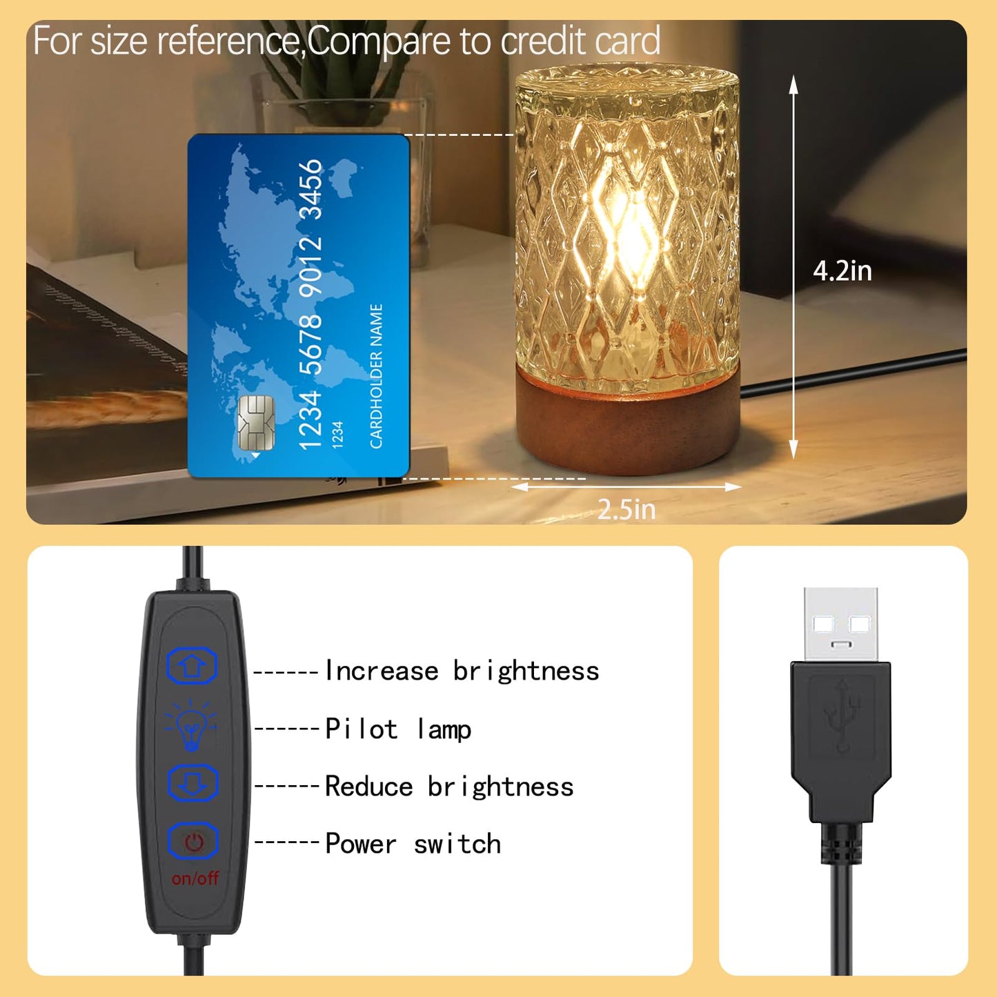 GZWANHANGMY Mini Soft Warm LED Night Light,Dimmable Bedside Lamp Small Nightstand Glass Lamps Desk Reading Light for Bedroom,Living Room,Study