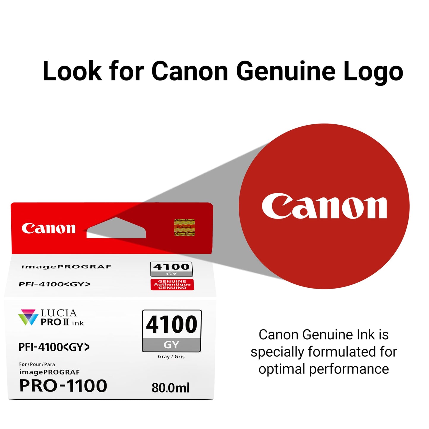 Canon PFI-4100 Genuine Gray Ink Tank, Compatible with imagePROGRAF PRO-1100 Printers