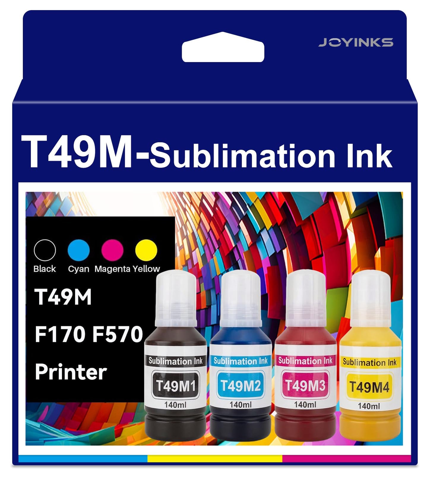Joyinks T49M Sublimation Ink Autofill Compatible for SureColor F170 F570 Sublimation Printer T49M1 T49M2 T49M3 T49M4 (ICC-Free/Anti-UV,4-Pack)