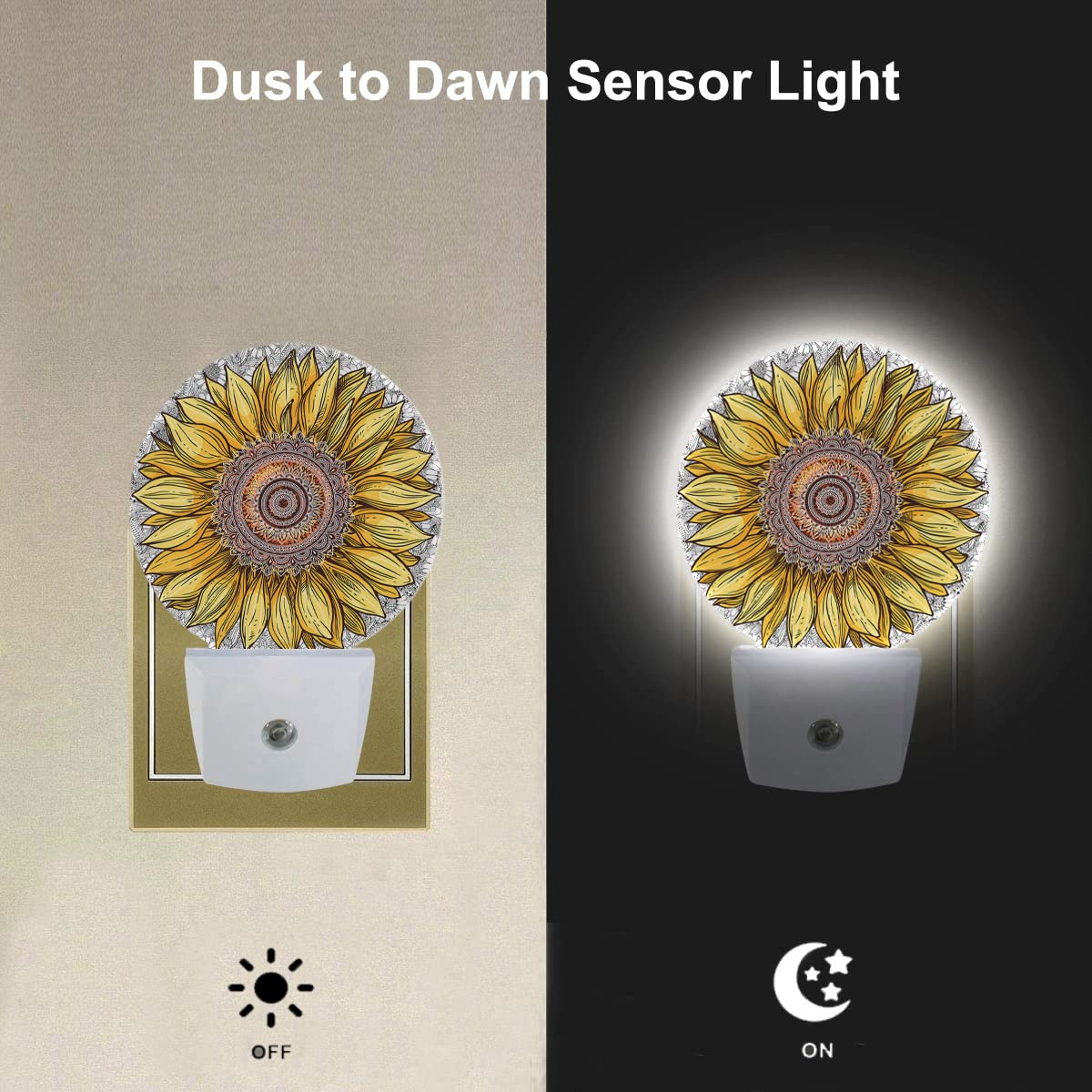 EKOBLA Sunflower Night Light, Boho Yellow Floral Night Lights Plug Into Wall with Dusk to Dawn Sensor, Gift for Women, Mom and Grandma