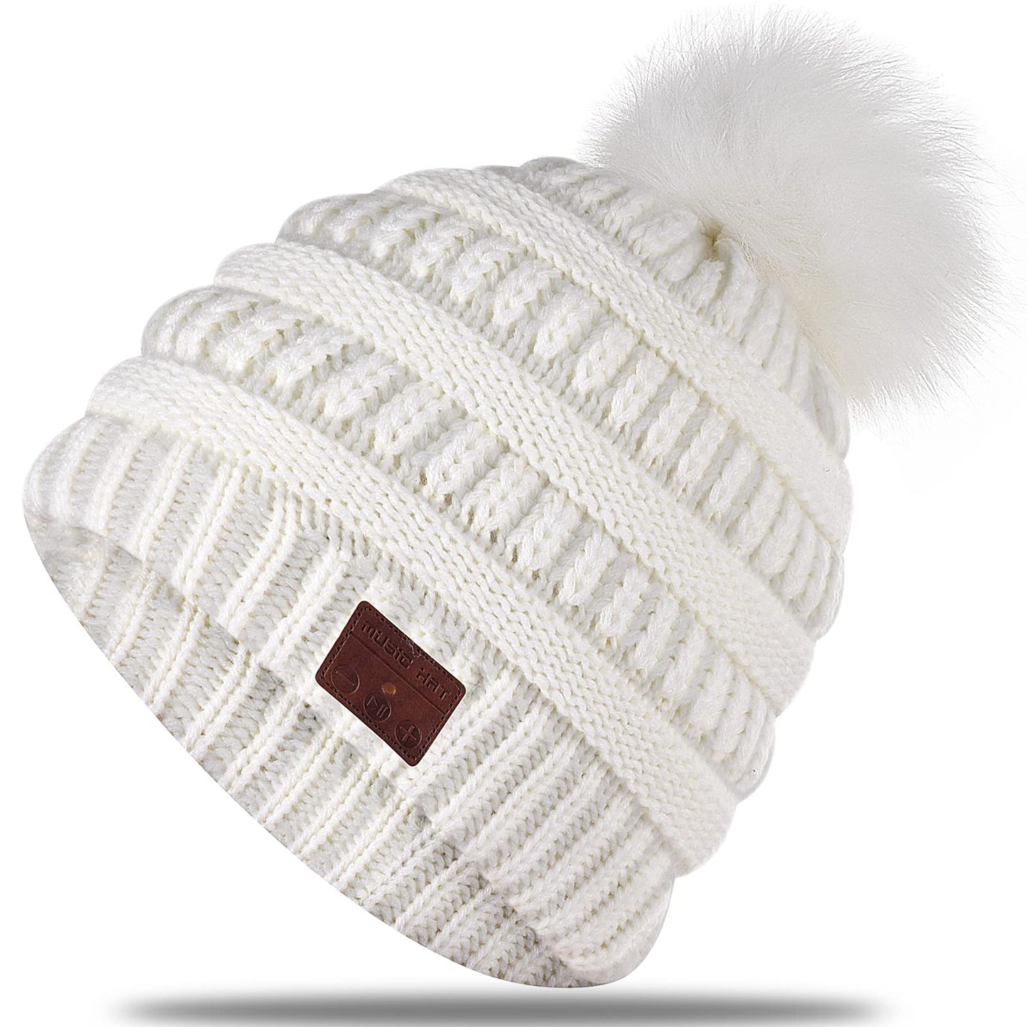 FashionLive Wireless Music Beanie Women Beanie Girls Hat Over Ear Headset Sports Stereo Headphone with Microphone Speaker Womens Beanie Cap Snow White