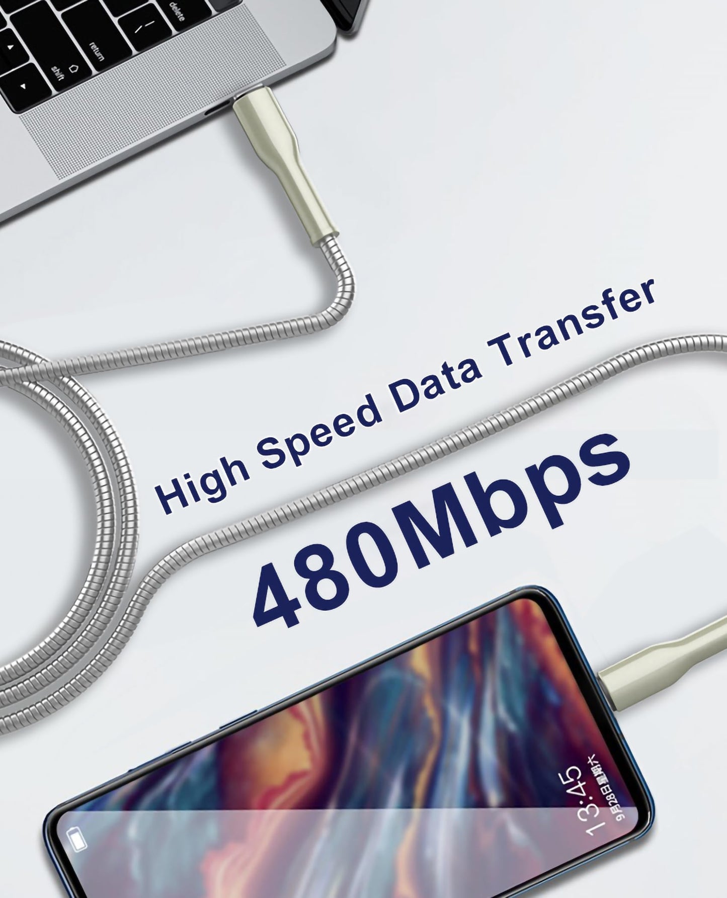 clickfish USB C to USB C Cable 6.6ft, 60W Fast Charging & Data Sync, Indestructible Metal Braided Cat/Dog Chew Proof Charger Cord for iPhone 16/15