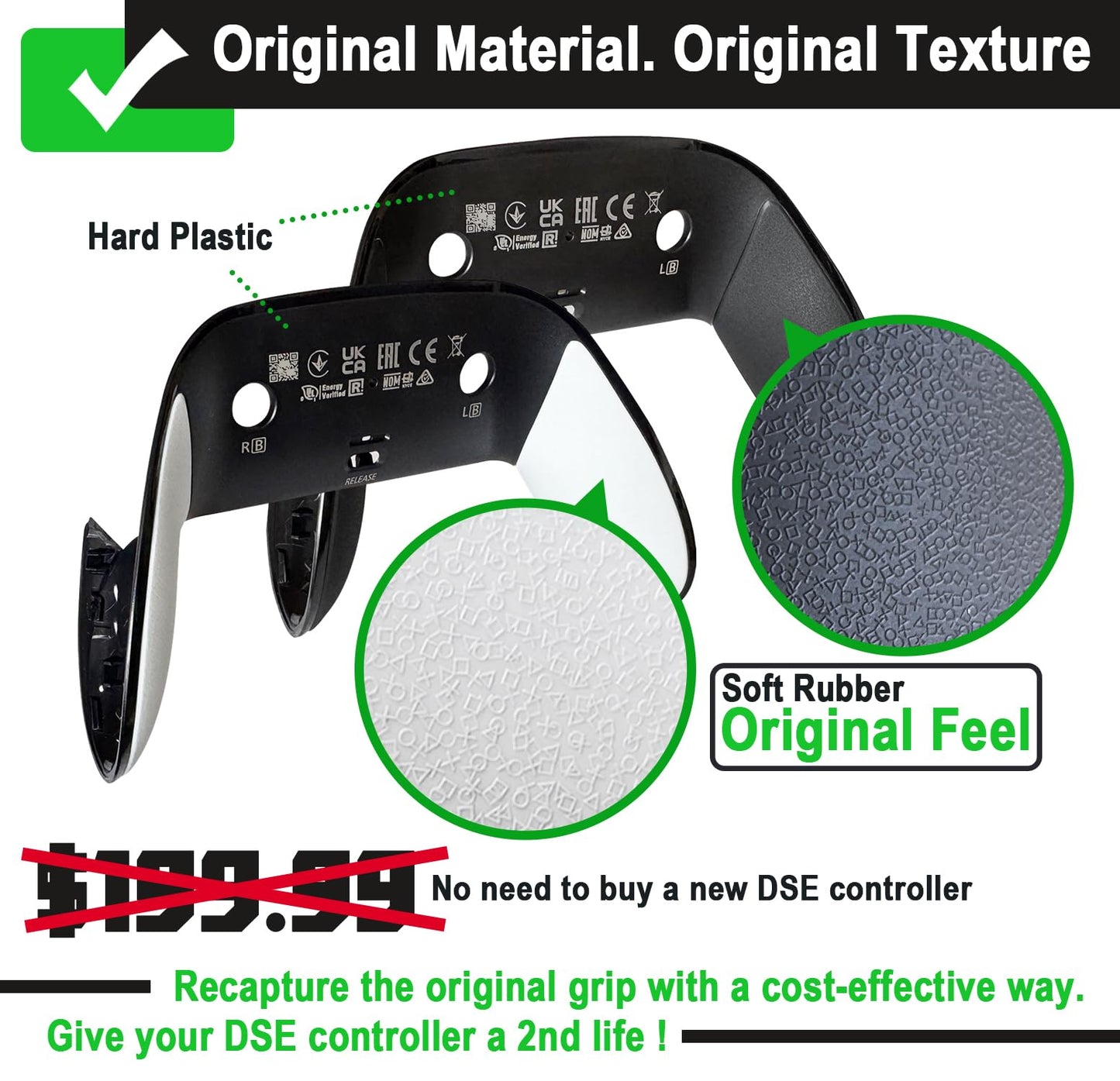 Repair Back Cover for PS5 DualSense Edge Controller, Replacement Shell with Soft CD Rubber Grip, Snap-On Design to Fix Peeling & Yellowing, Black, 1