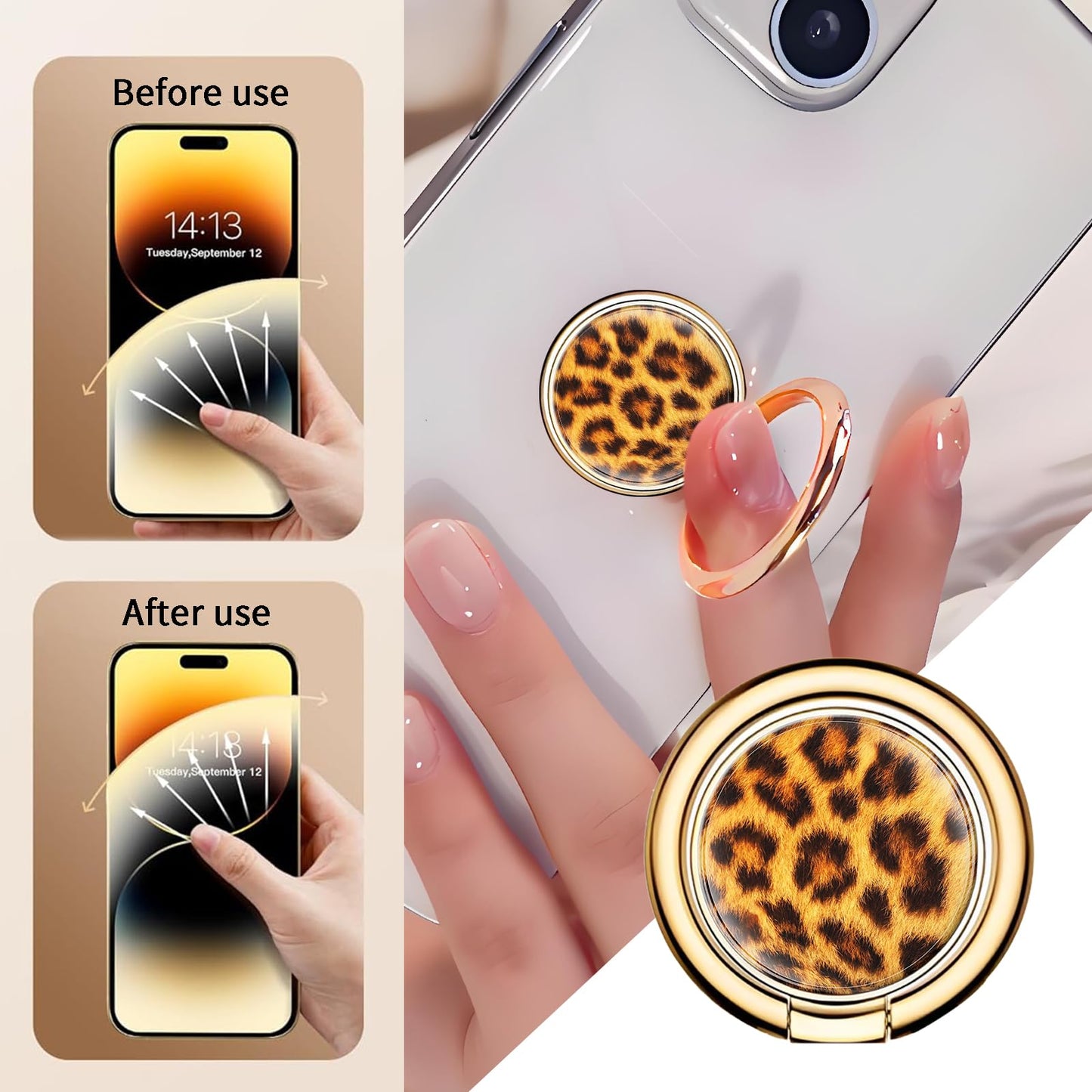 CVNBFJI Cell Phone Ring Holder, 360 Degree Rotation Cute Phone Ring Grip Stand, Funny Kickstand Accessories for Phones Luxury Brown Leopard