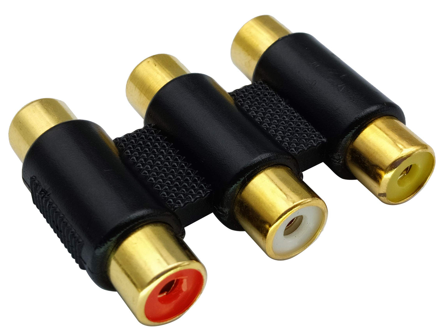 AAOTOKK 5-Pack 3 RCA Female to Female Adapter, Gold Plated, Black