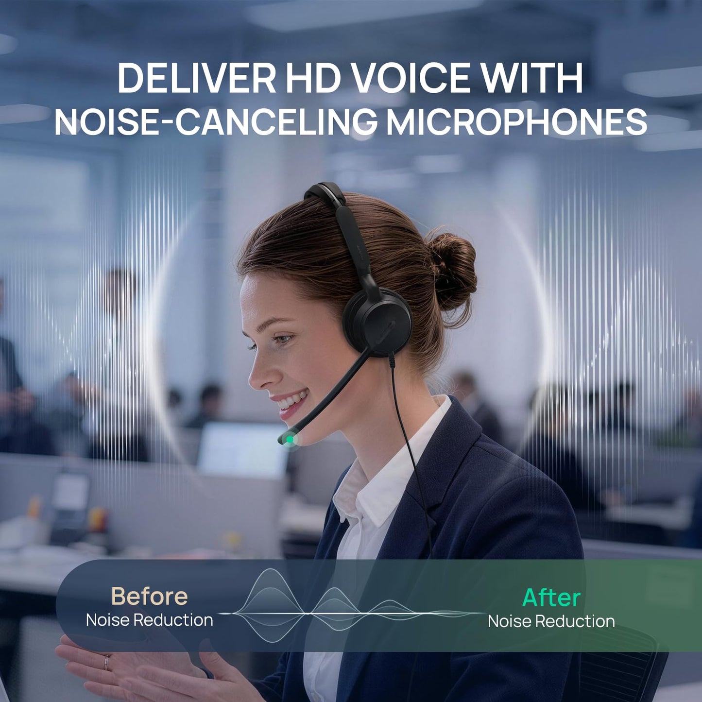 Yealink Phone Headsets for Office Phones YHS36 E2 QD to RJ9 Wired Headset Compatible with Poly Snom Phones Desk Landline VoIP Headset with Microphone