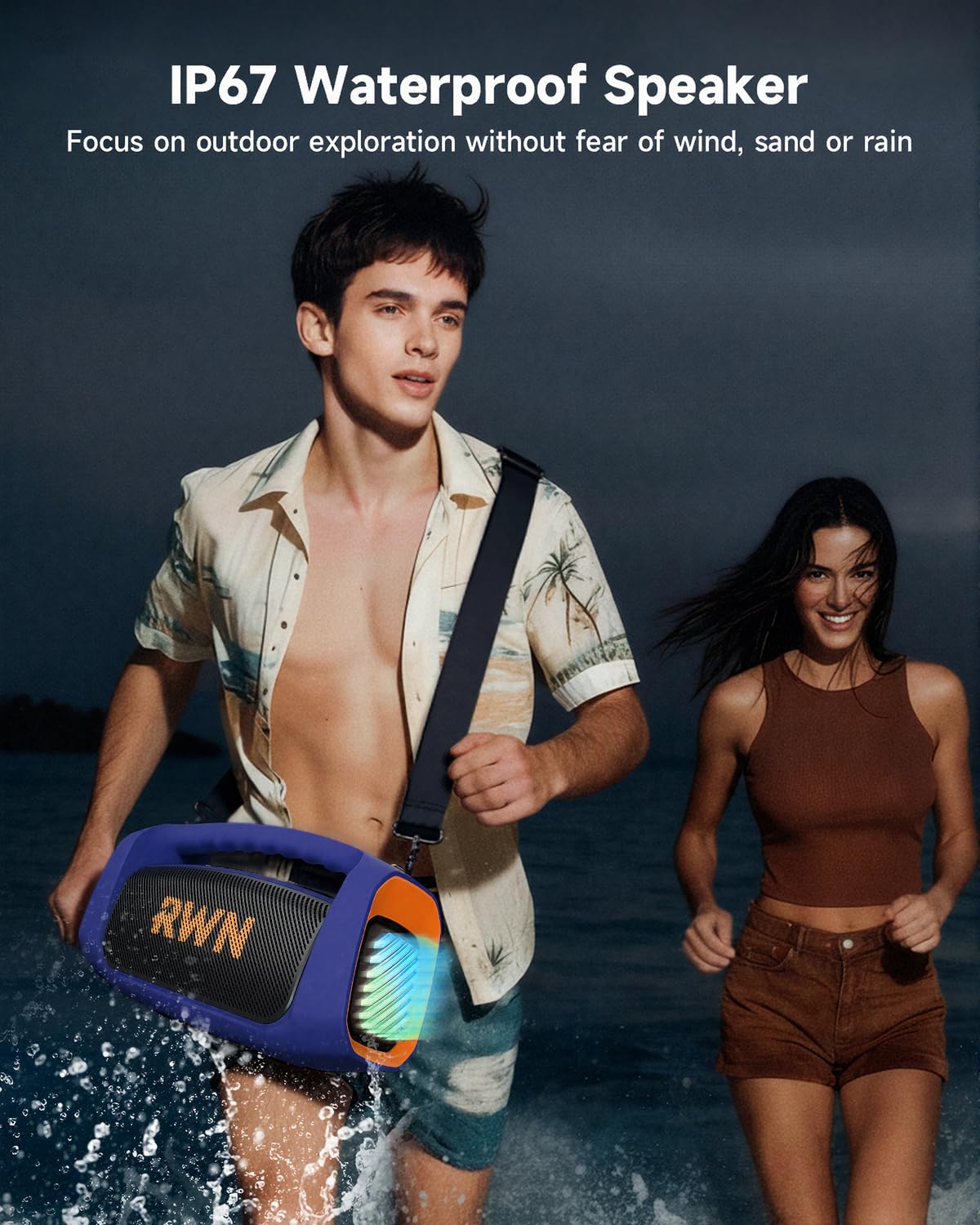 RWN Outdoor Bluetooth Speaker: 160W Loud Sound, IP67 Waterproof with 24H Playtime, Fast Charge, Bass, TWS, Portable Wireless Speakers with Light Show