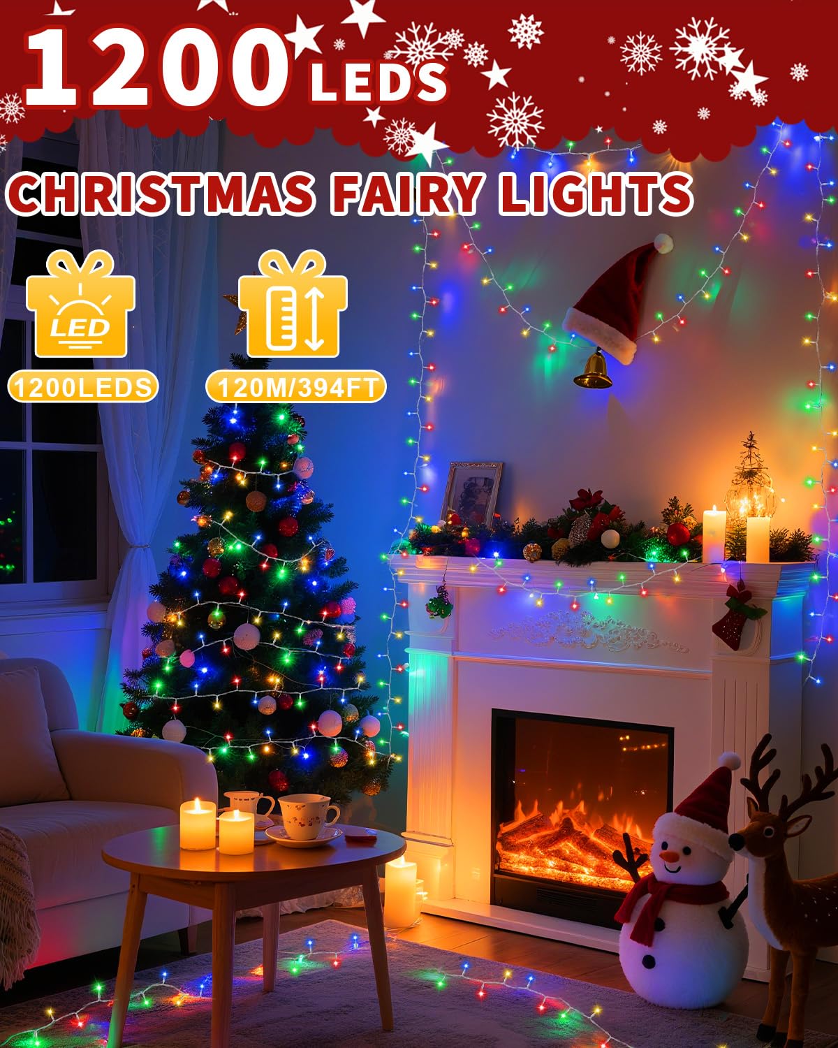 Christmas Lights String Outdoor Indoor, Xmas Tree Decorations Lights, Plug in Twinkle Fairy Light with Remote Timer Dimmable for Room Yard Holiday