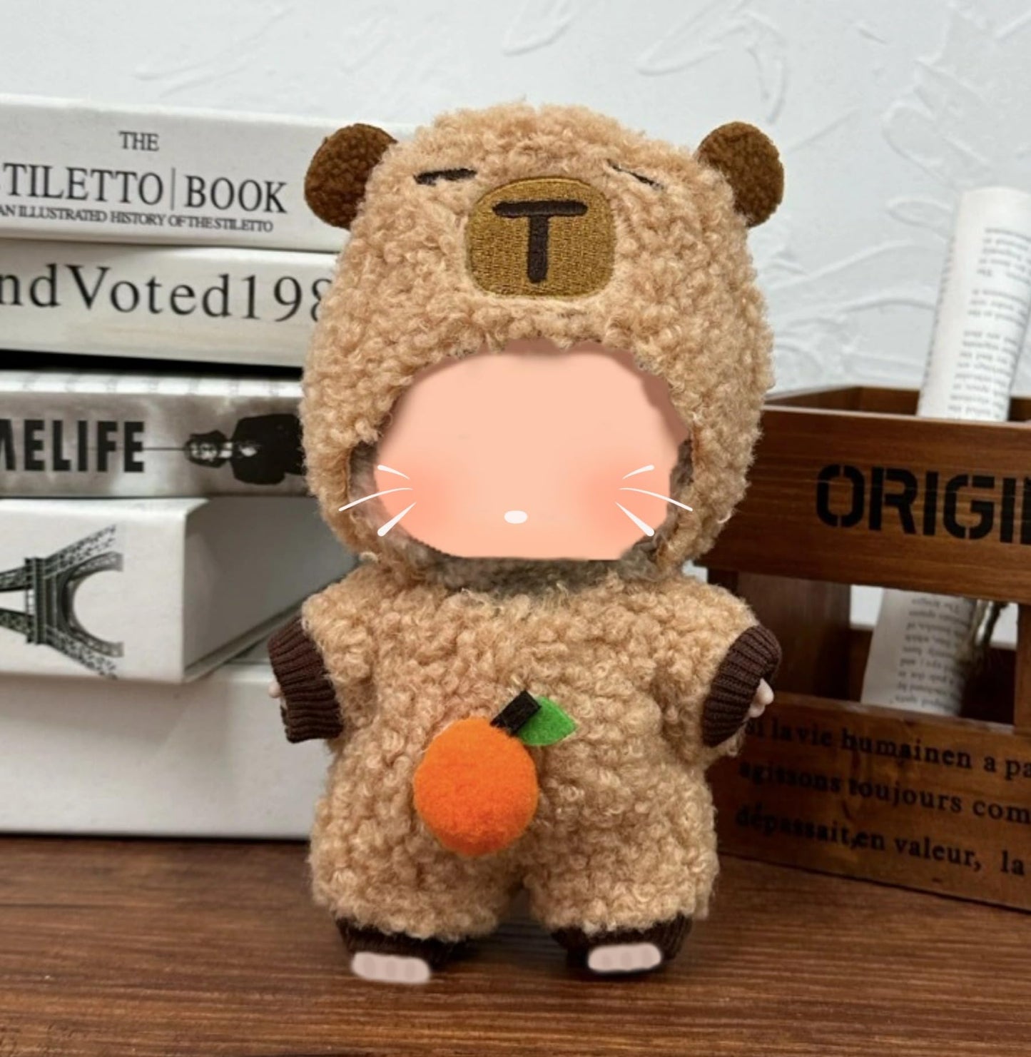 3-Piece Knit and Plush Doll Outfit Set for 17cm Collectibles - Plush Bear Hoodie Set (Hoodie+Outfit+Camera) - No Doll Included